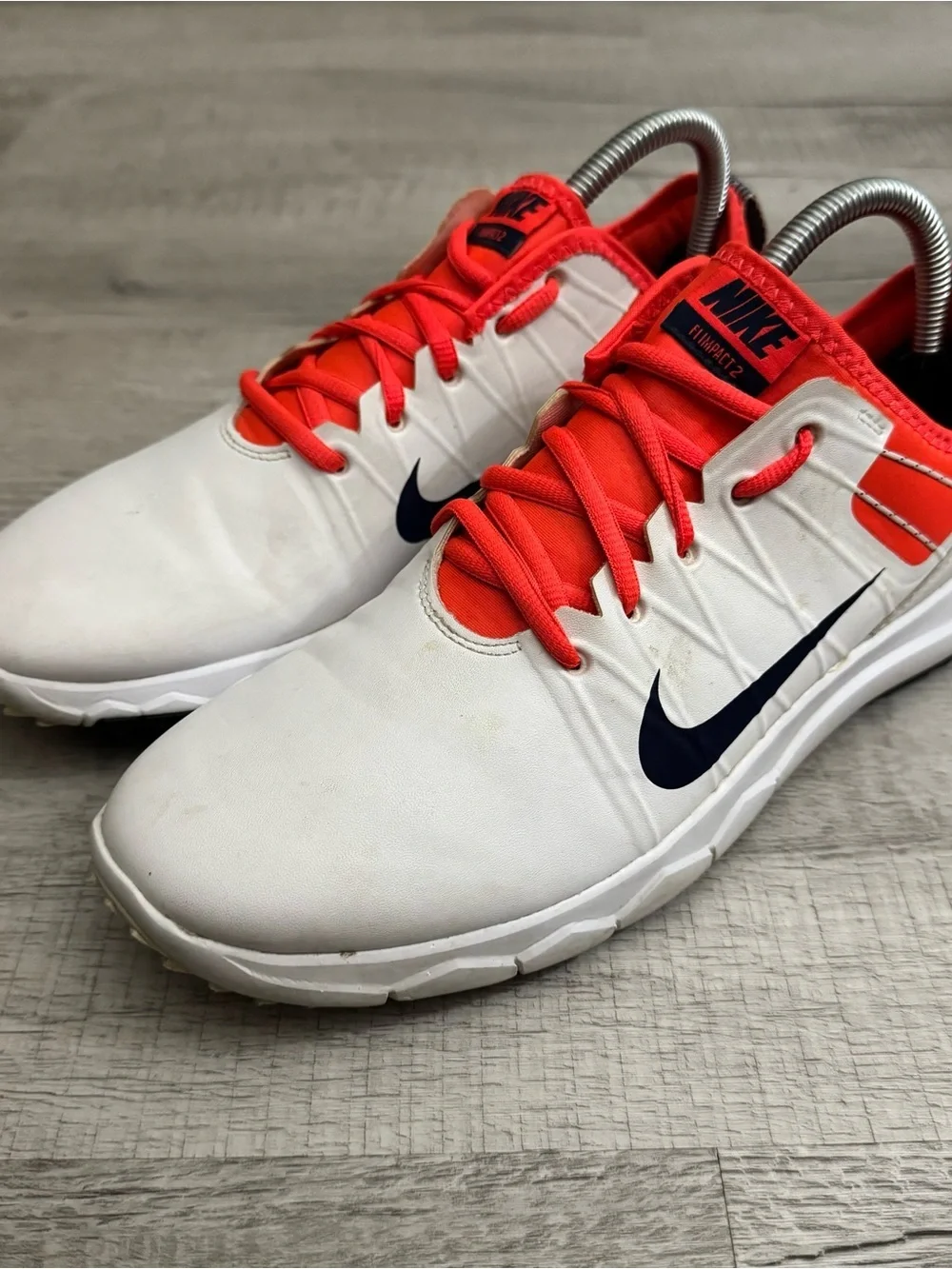 Nike FI Impact 2 Women's Golf Shoes 776093-102 Size 9 White Orange/Red Leather - Picture 2 of 13